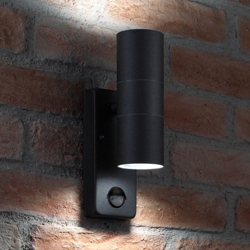 Garrity LED Outdoor Armed Sconce with Motion Sensor, Black