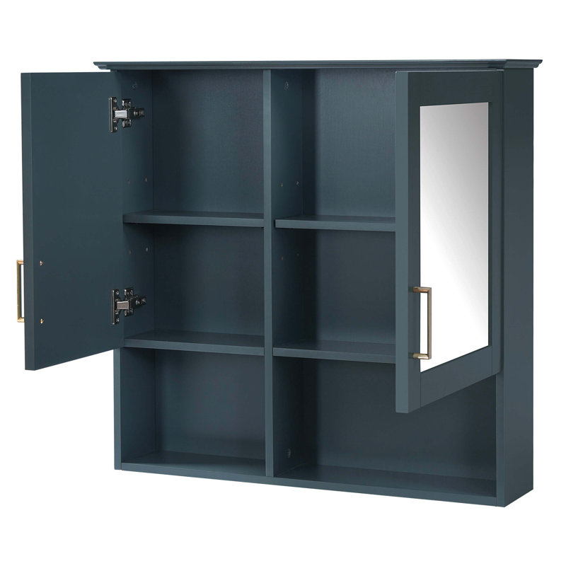 Armoire à pharmacie murale 30 po 2-en-1 à fixation murale, tablettes réglables et porte à fermeture en douceur, Bleu