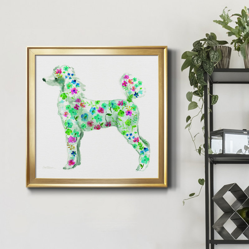 Tapisserie caniche - peinture sur toile encadrée, H 30,5 po x l 30,5 po x P 1,5 po, Encadrement doré