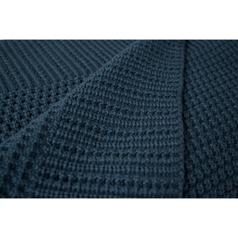Avalon Cotton Knitted Throw Blanket, Twilight Blue