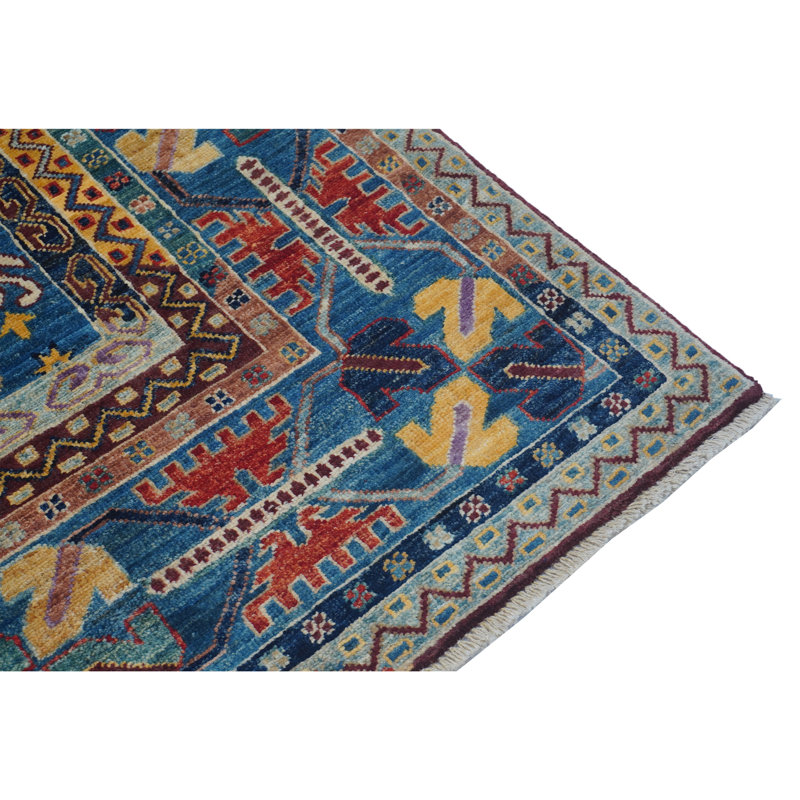 Hand Knotted Wool Southwestern Area Rug in Navy/Red/Brown/Gold