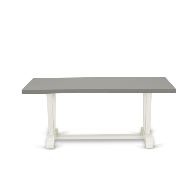 5-Piece Dining Table Set Contains a Cement Kitchen Table and 4 Baby Blue Linen Fabric Upholstered Chairs with Button Tufted Back - Wire Brushed Linen White