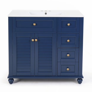 Meuble-lavabo autoportant de 36 po entièrement assemblé avec comptoir en bois massif et bois d'ingénierie