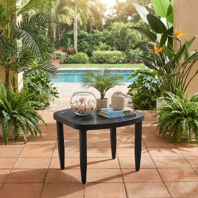 Tables de patio modernes, 23,6 po en marbre fritté, compact pour l'extérieur