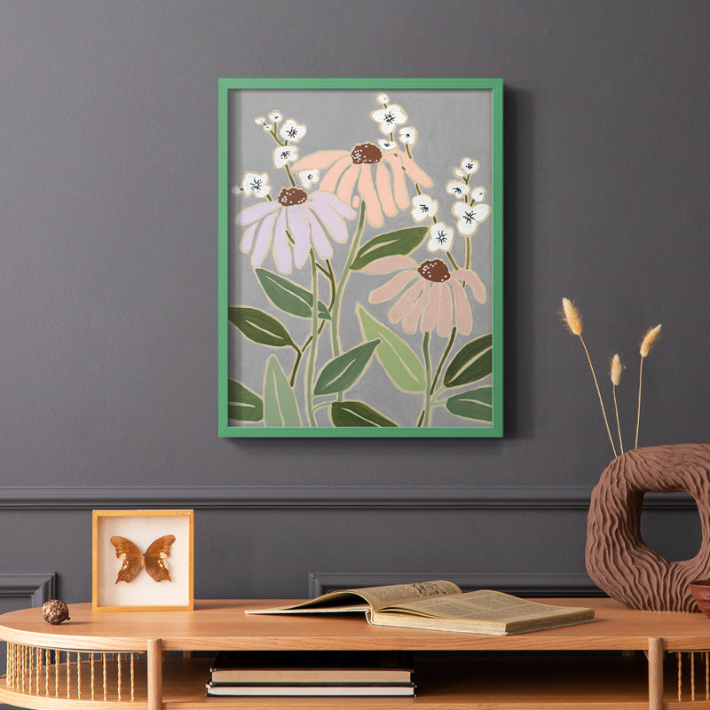 «Woodblock Floral I», reproduction encadrée - bois massif, Vert, H 10 po x l 8 po