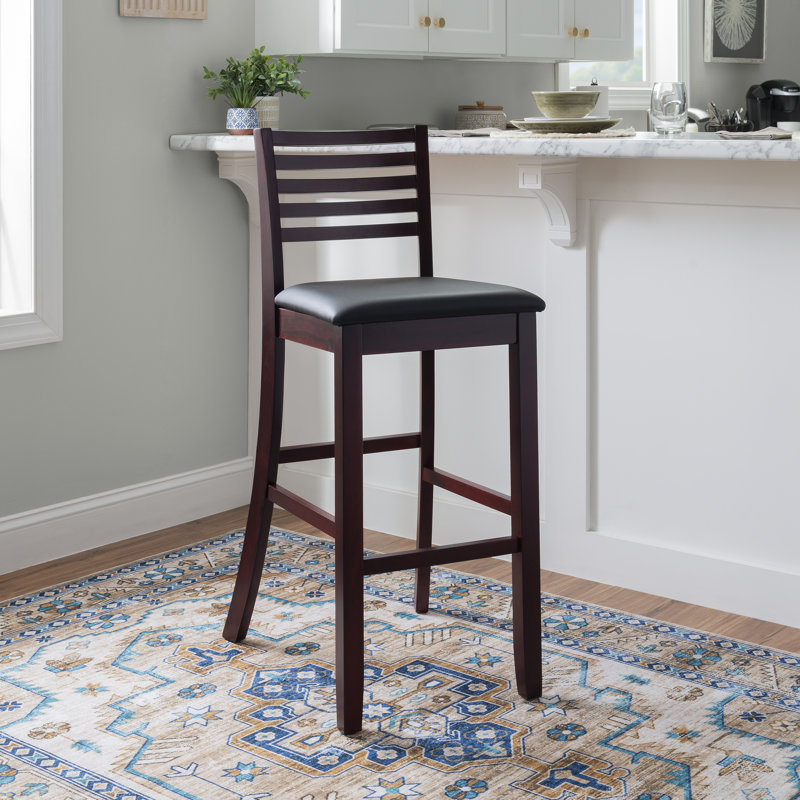 Clarke Solid Wood Counter & Bar Stool, Faux Leather - Black Cherry, Bar Stool (31" Seat Height)