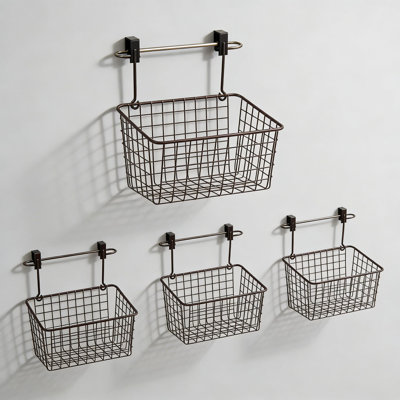 Ensemble de barre à serviettes et de panier de rangement sans installation, organisateur de style maison de campagne pour cuisine et salle de bain, fabrication en acier durable, paquet de 4