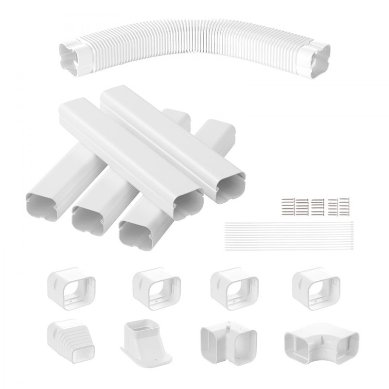 Mini Split Line Set Cover 3-inch W 10Ft L, PVC Decorative Pipe Line Cover For Air Conditioner with 5 Straight Ducts & Full Components Easy to Install, Paintable for Heat Pumps, White
