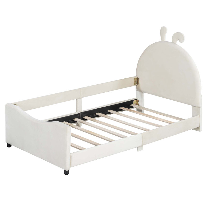 Upholstered Daybed With Rabbit Ear Shaped Headboard, Beige
