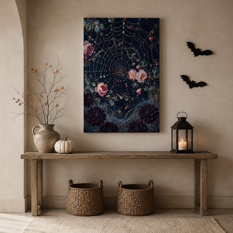 Art mural sur toile, roses roses et dahlias foncés avec toile perlée, 36"H x 24"W