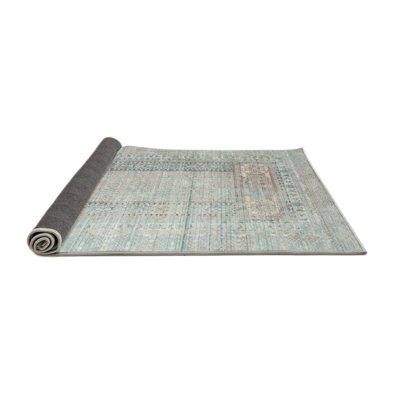 Tapis bleu ciel/gris ciel contemporain, Rond 5 pi