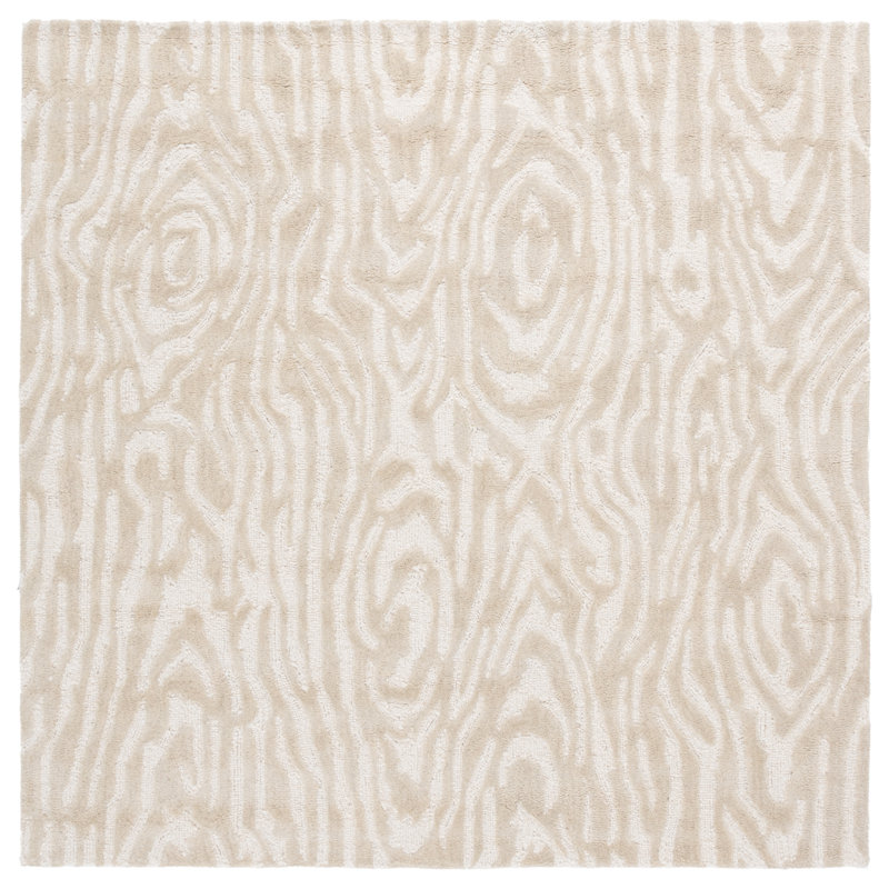Jhiya Ebony Hand Tufted Wool/Cotton Abstract Rug in Ivory, Square 6'