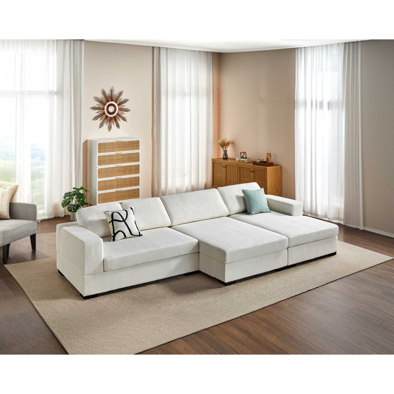 Birkley Corduroy L-Shaped Sectional, White Corduroy, Right Hand Facing