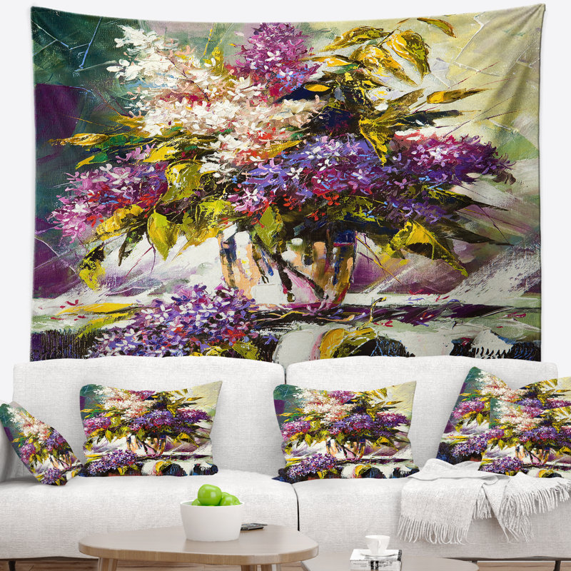 Bouquet de lilas dans une tapisserie de vase Floral, H 32 po x l 39 po