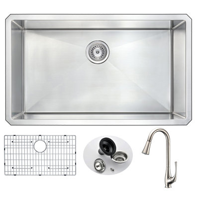 Vanguard 32.75'' L Single Bowl Stainless Steel Kitchen Sink