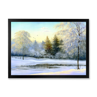 «Beautiful Winter River Landscape Pendant Sunset», art mural sur toile