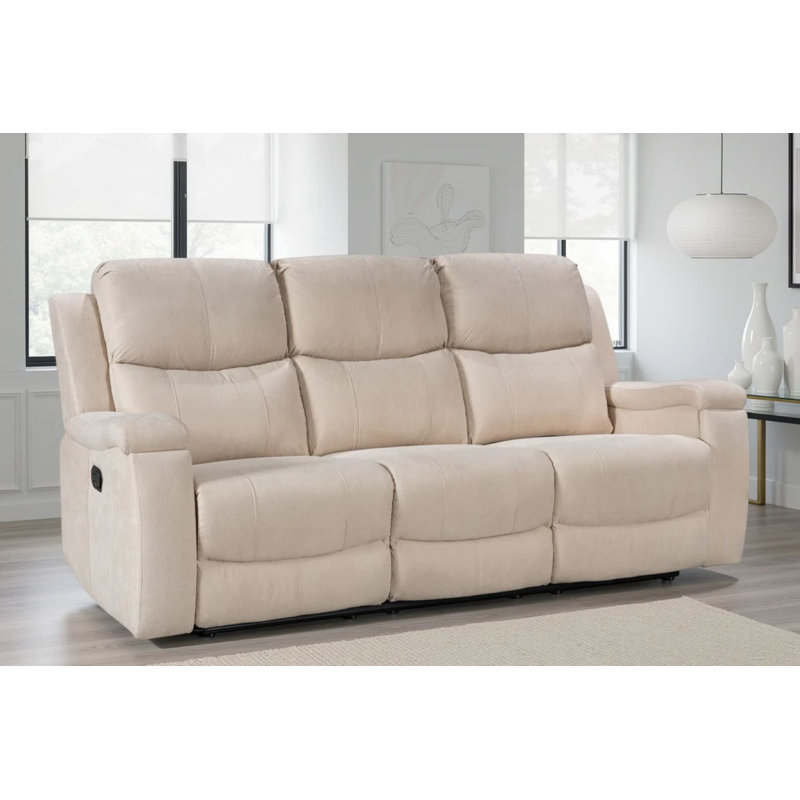 Chenille Reclining Sofa, Beige, 3