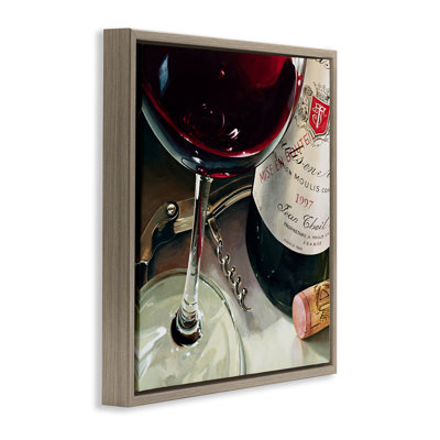 Red Wine & Corkscrew Framed Floater Canvas Wall Art, design by Stefano Ferreri