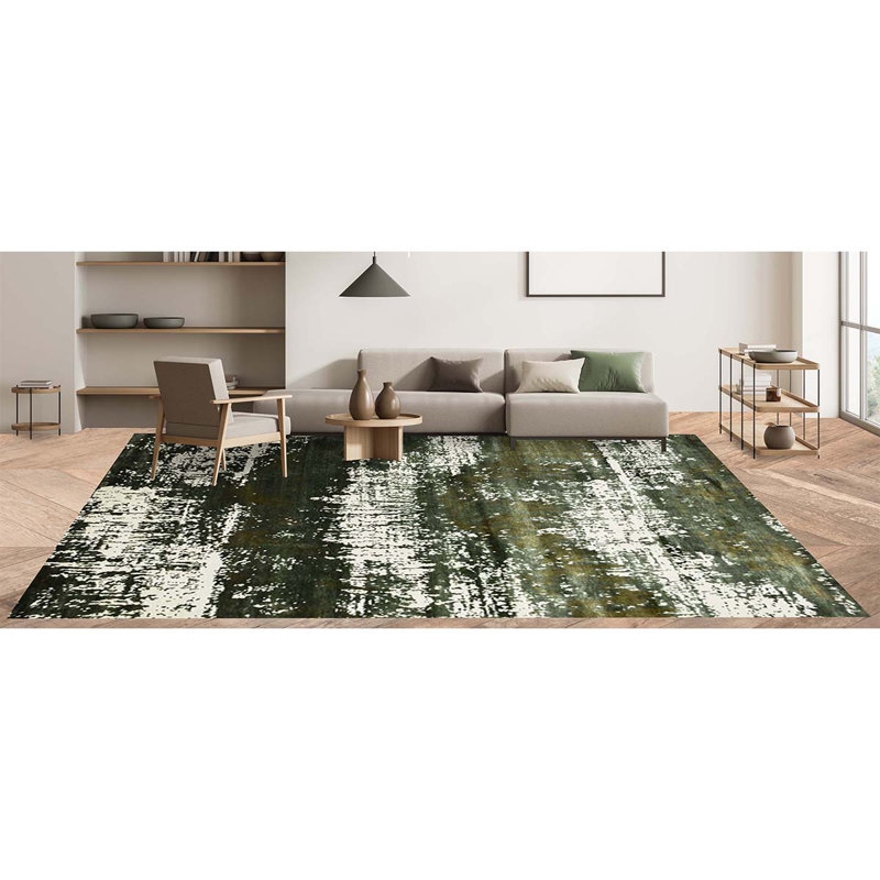Handmade Silk and Wool Abstract Area Rug