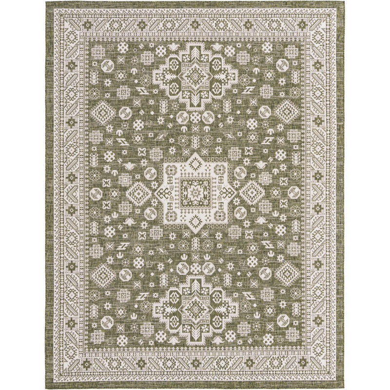 Outdoor Chand Area Rug Ivory-Green Color, Rectangle 10' x 13'