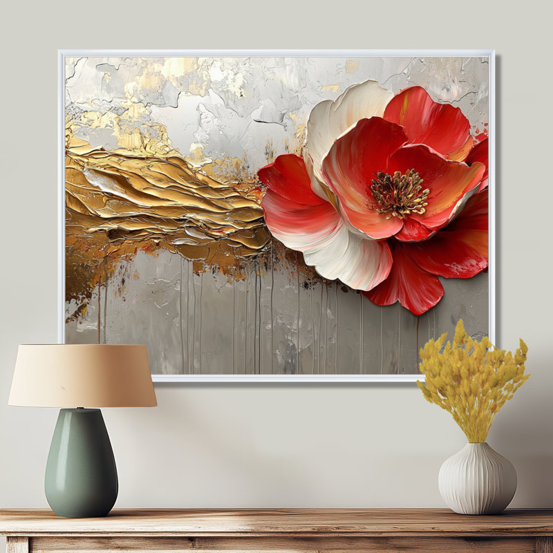 Muthiah - Floral Wall Art, H 24 po x l 32 po, Cadre flottant, Blanc