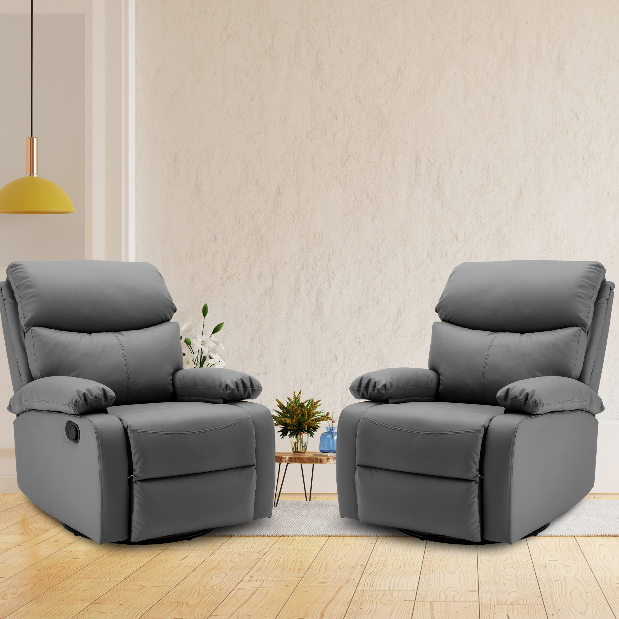 Genuine Leather Small Recliners Manual Swivel Rocker Recliner for Small Spaces rocker Recliner Chair with Fully Padded Arms and Backrests Set of 2