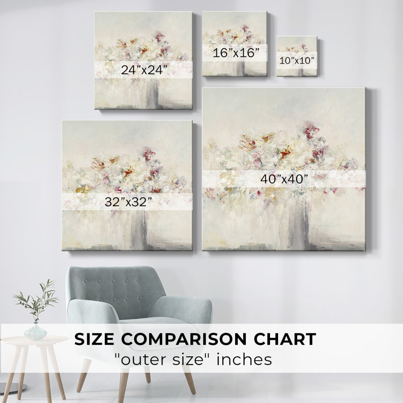 Floral pâle sur toile, H 16 po x l 16 po