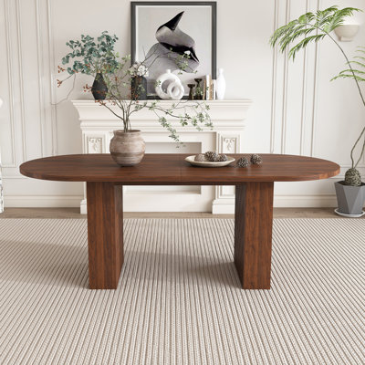 Table de salle à manger 62,9 pouces ovale pour 6 personnes, plateau de table en MDF plaqué noyer avec base en MDF, table de salle à manger de style campagne moderne avec surface imperméable et résistante aux égratignures