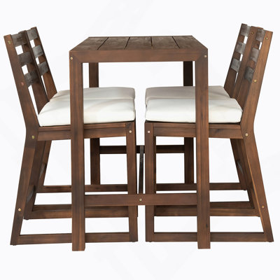 5-Piece Patio Bar Set, Patio Table With Slatted Tabletop For Poolside, Balcony, Backyard, Porch