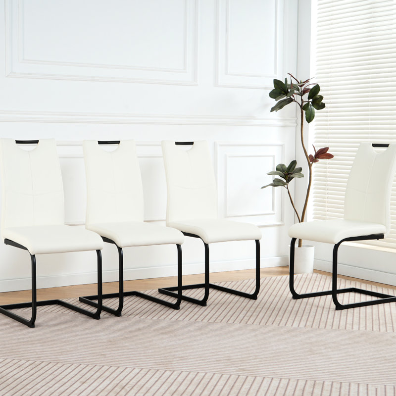 4 chaises de cuisine en polyuréthane blanc moderne, imperméables et rembourrées (4) confortables et dispersées, 4, Blanc