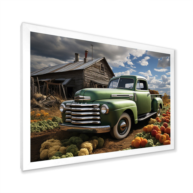 «Pickup Truck Country Charm I», reproduction sur toile, H 34 po x l 44 po x P 1,5 po, Cadre simple blanc
