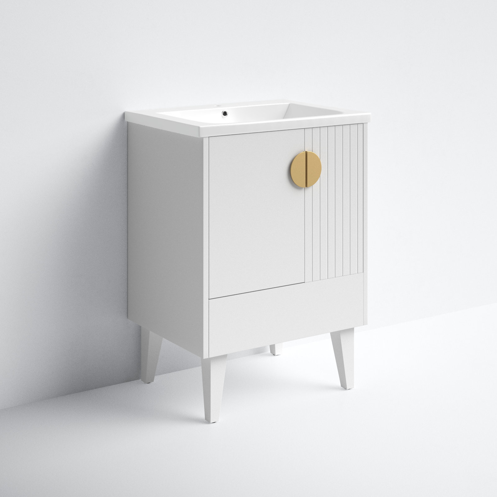 Saimah 24'' Single Bathroom Vanity, Satin Brass, White Matte