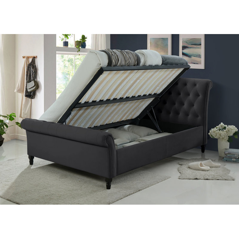 Richmond Upholstered Ottoman Storage Bed, Dark Grey, Double (4'6)