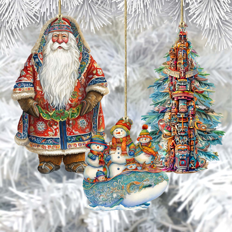 Ensemble de 3 décorations en bois de père Noël inspiré de l'Alaska