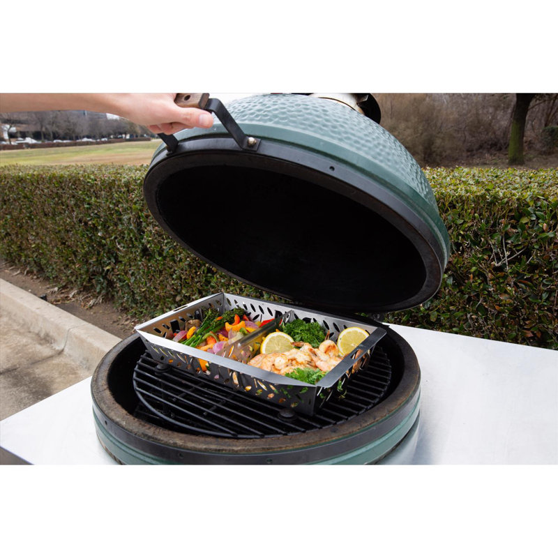 UltraVersatile Large Silver Stainless Steel Grill Basket with Detachable Handle