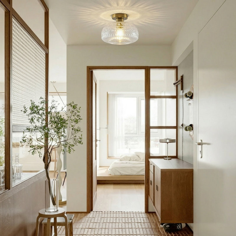  Moncia 1-Light Glass Flush Mount Ceiling Light for Corridor, Polished Brass