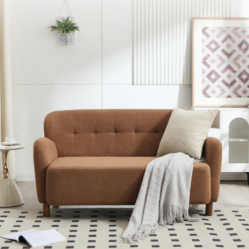 59'' W Modern Upholstery Teddy Sofa Loveseat, Brown