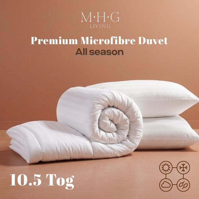 10.5 Tog Duvet & Duvet Pillow Set | Ultra Soft Striped Microfibre, Hypoallergenic Hollowfibre Filling, Single Duvet + 2Pillow