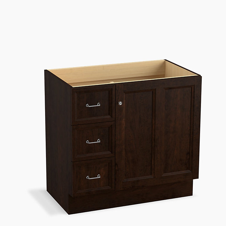 Base de meuble-lavabo 36 po Damask, Suède Claret, Portes à droite et tiroirs à gauche