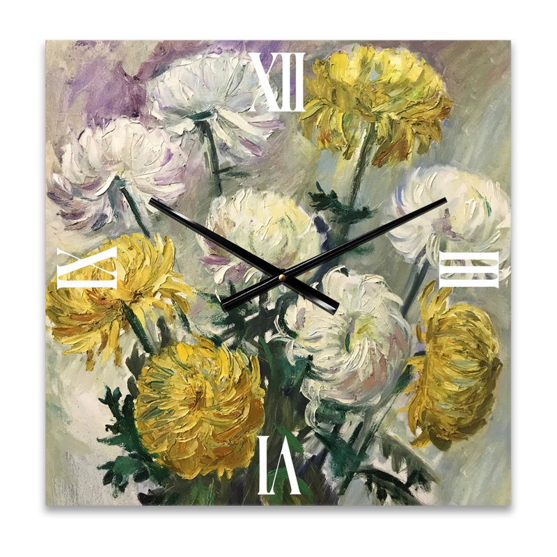Blanc et marguerites dorées - Horloge murale traditionnelle, Grand