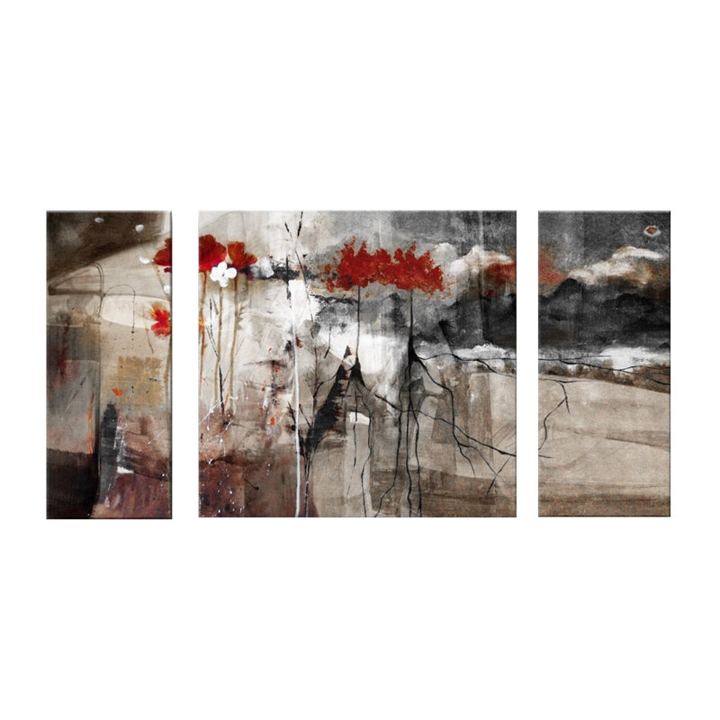" Abstract " by Tristan Scott 3 - Pieces, 40" H x 60" W, Natural Floater Framed Canvas, No Mat