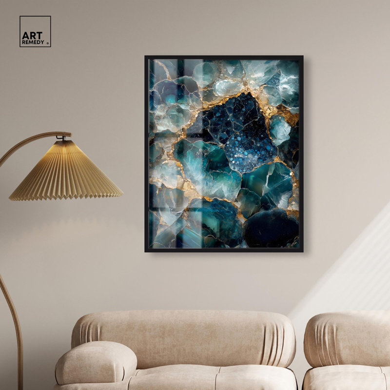 «Lagoon Nightfall Glimmer Shadowbox Print Geode Art Prints» par Art Remedy, H 37 po x l 31 po, Noir