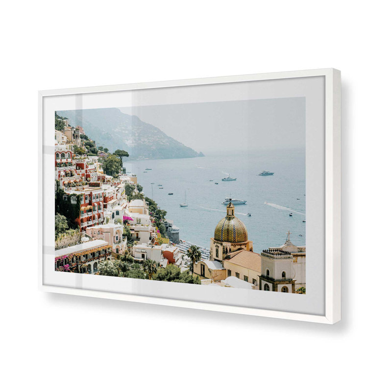 Imprimé littoral Positano, Cadre simple blanc opaque, H 12 po x l 15 po x P 1,25 po