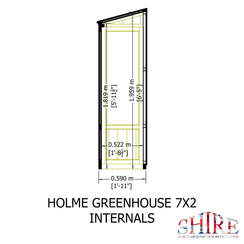 Holme 7 ft x 3 ft Painted Greenhouse, Green