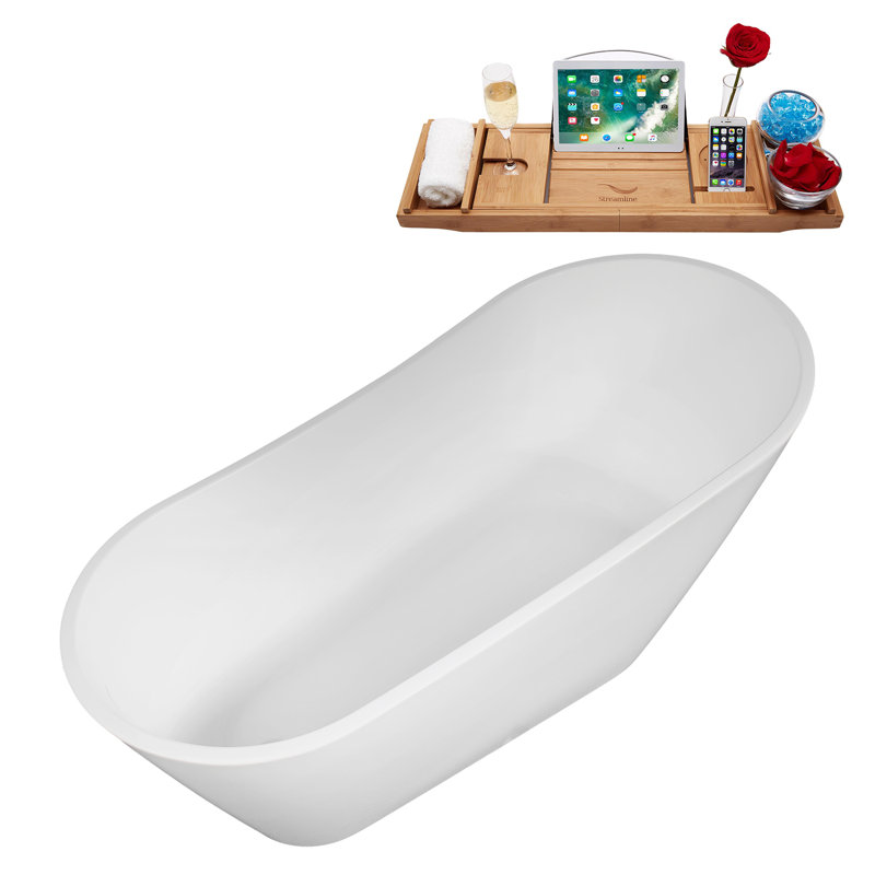 Baignoire autoportante 60 po avec plateau interne, Laiton poli