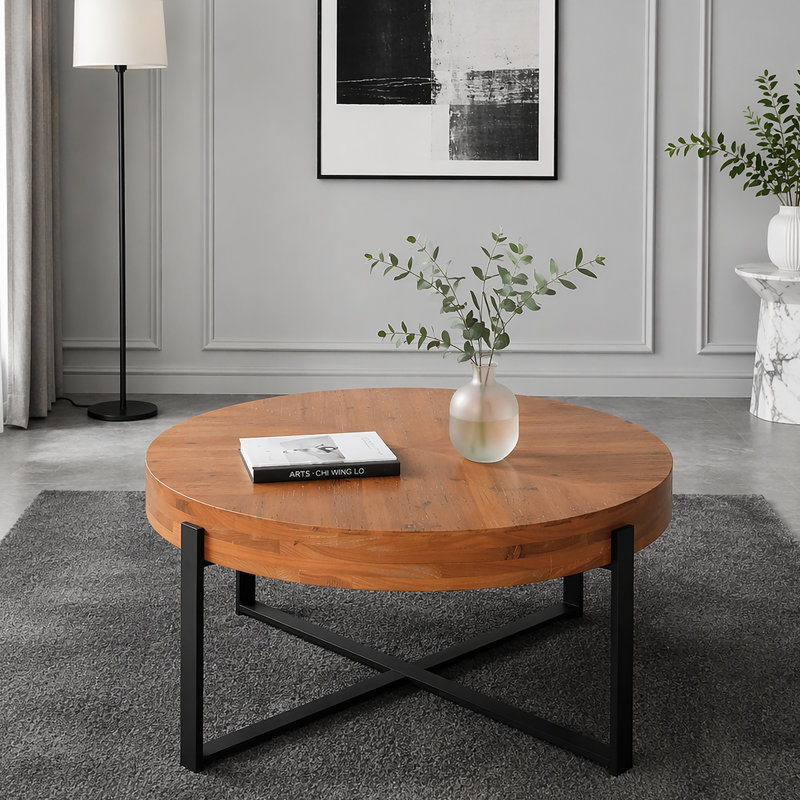 Table basse ronde avec plateau en bois manufacturé