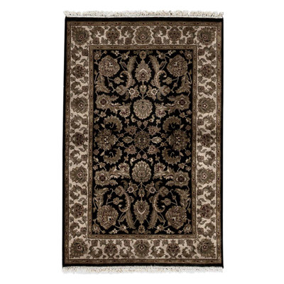 Tapis noir / ivoire / beige noué à la main de haute qualité