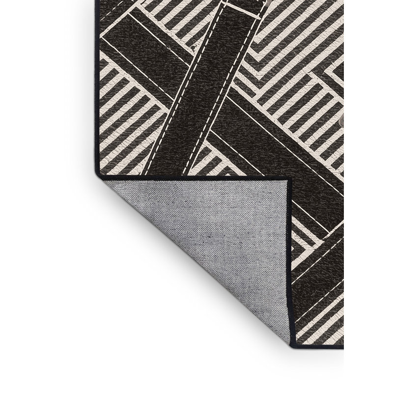 Tapis à rayures rétro noir lavable à la machine Brentwood, 7x9