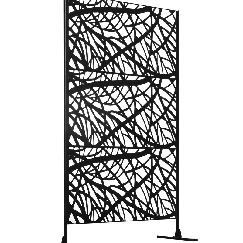 6.5Ft Decorative Privacy, For Backyard & Garden Walkway. Twisted Branch , Solid Steel, Black, See-Through, Portable Tough Privacy Divider Screen, Steel See-Through Outdoor Partition Walkway, With