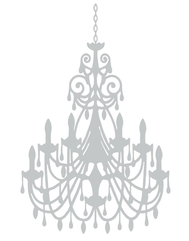 Décalcomanie murale lustre ornée, H 48 po x l 31 po x P 0,01 po, Gris clair